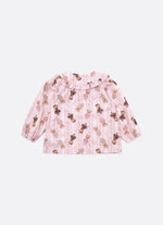 Camisa Algodão Estampa Listra e Ursinha Gola Babadinho