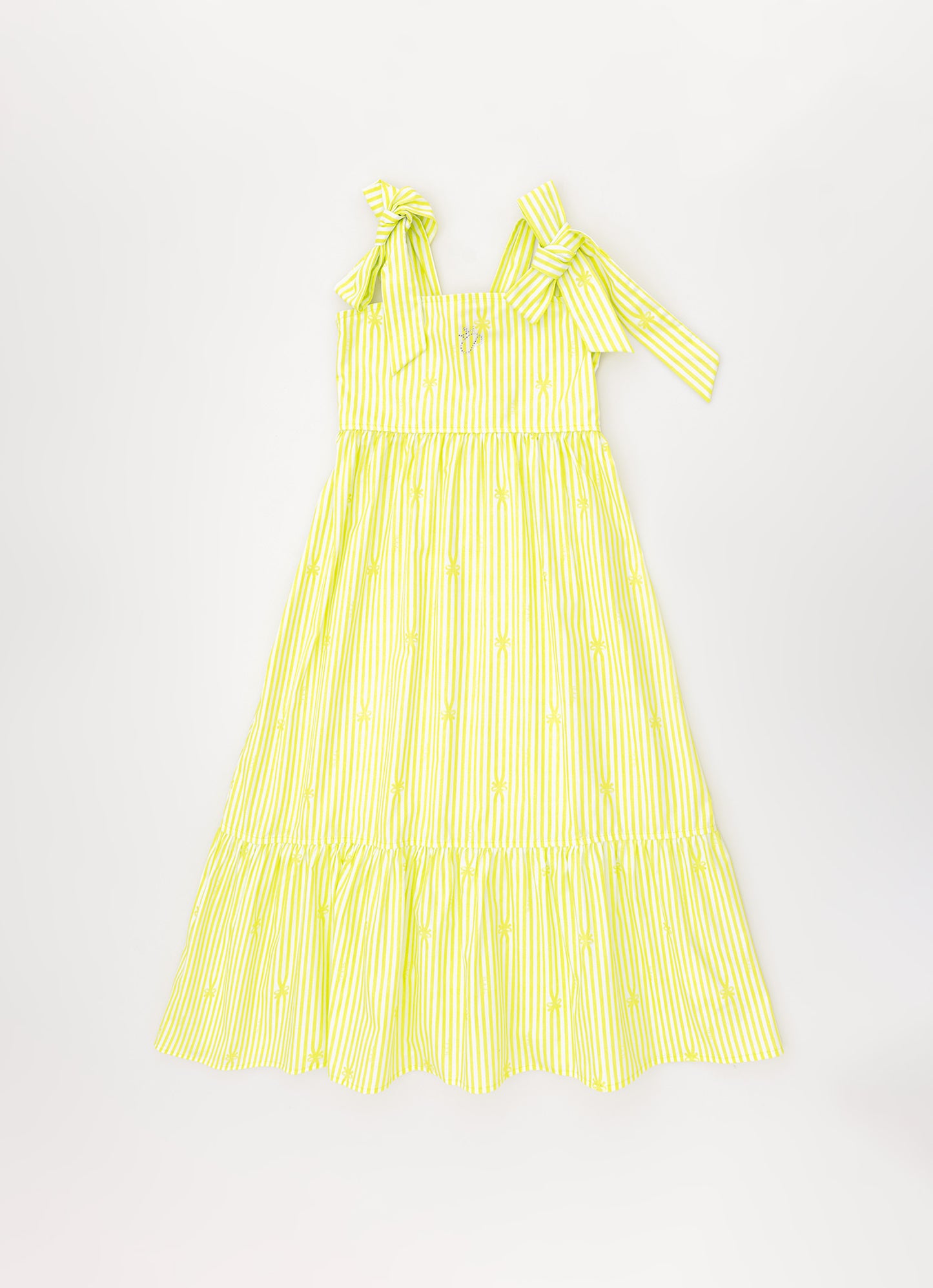 Vestido Midi Tricoline Listrado Babado