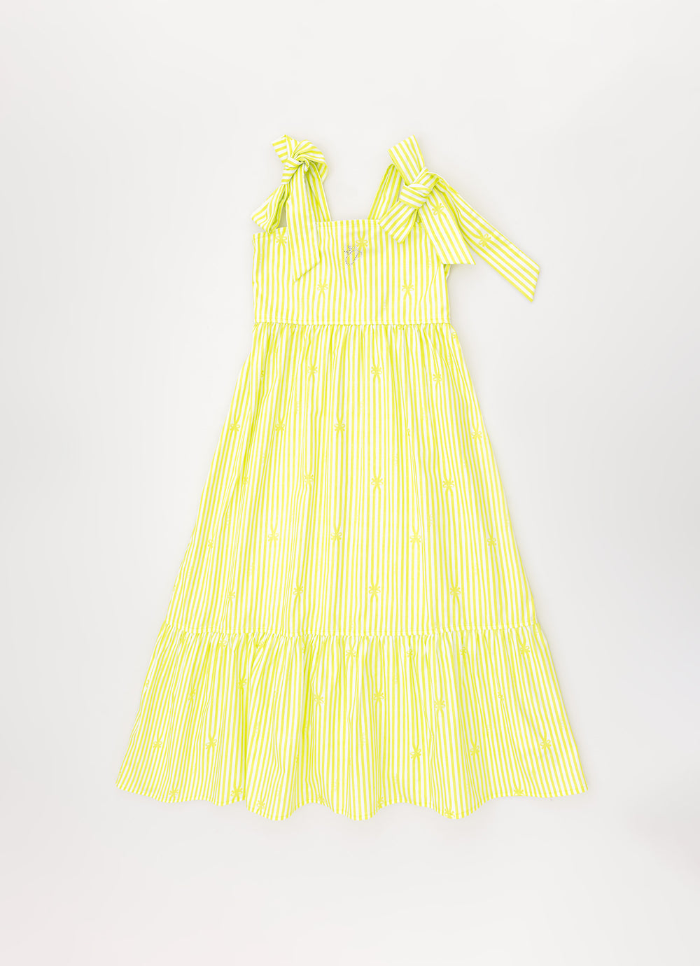 Vestido Midi Tricoline Listrado Babado