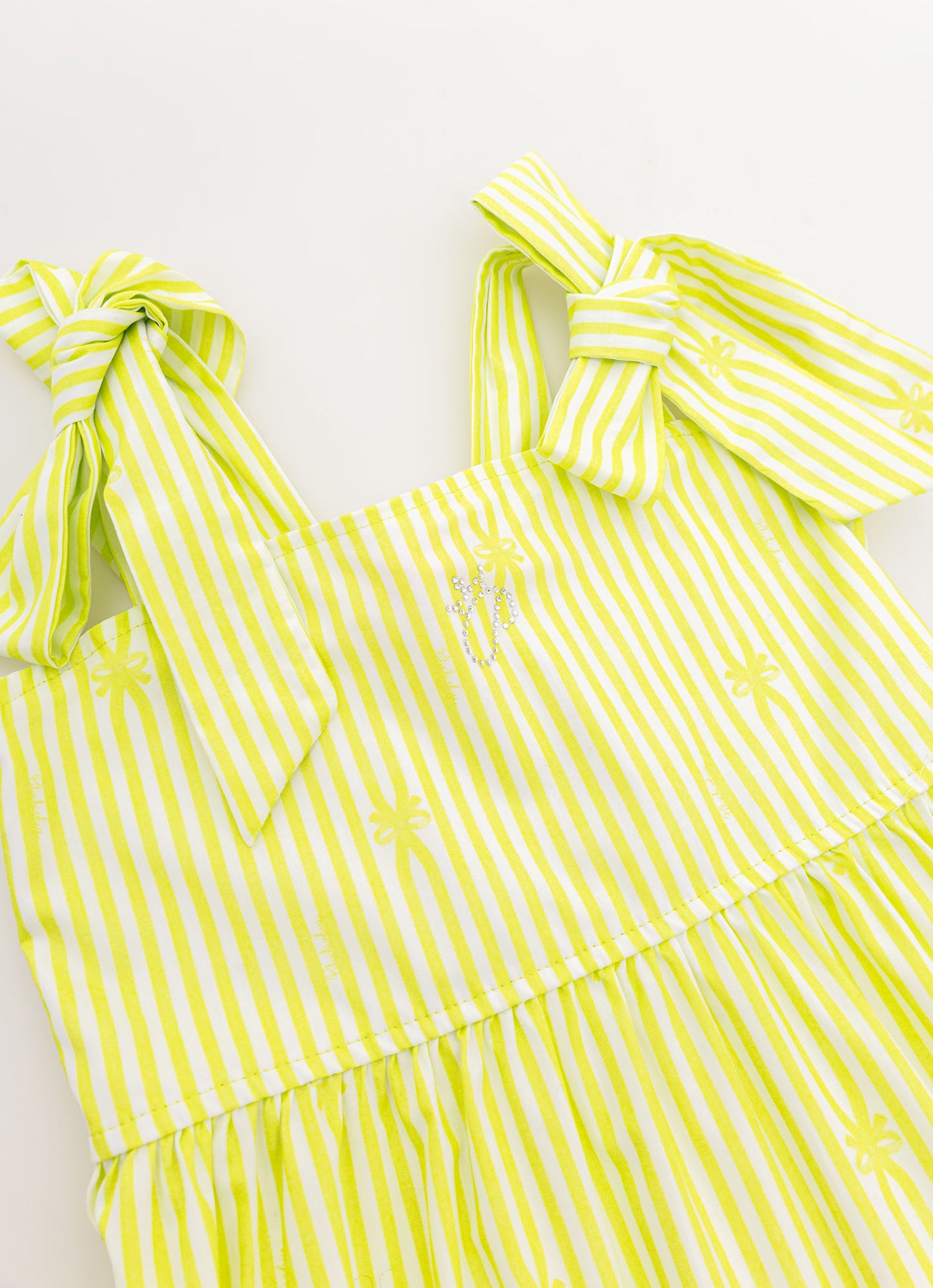 Vestido Midi Tricoline Listrado Babado