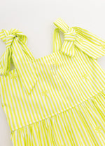 Vestido Midi Tricoline Listrado Babado