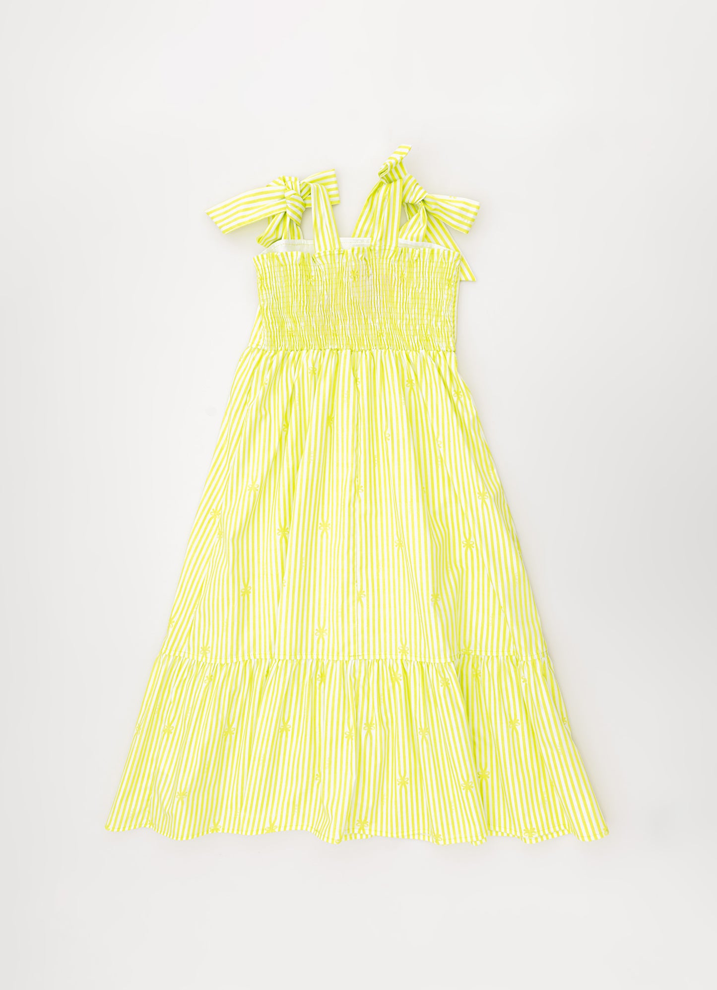 Vestido Midi Tricoline Listrado Babado