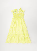 Vestido Midi Tricoline Listrado Babado