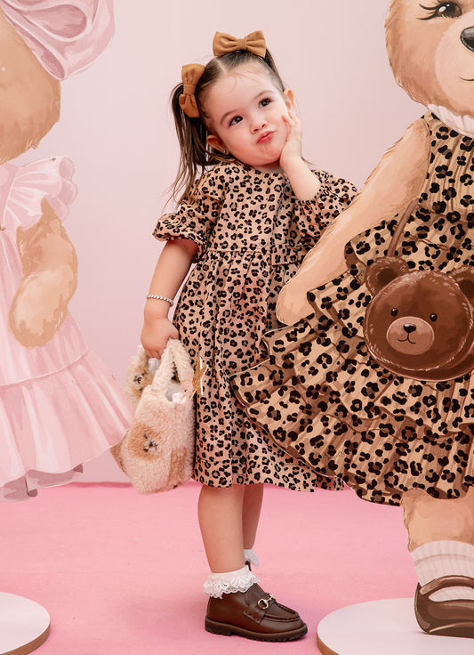 Vestido Algodão Estampa Onçinha Laço