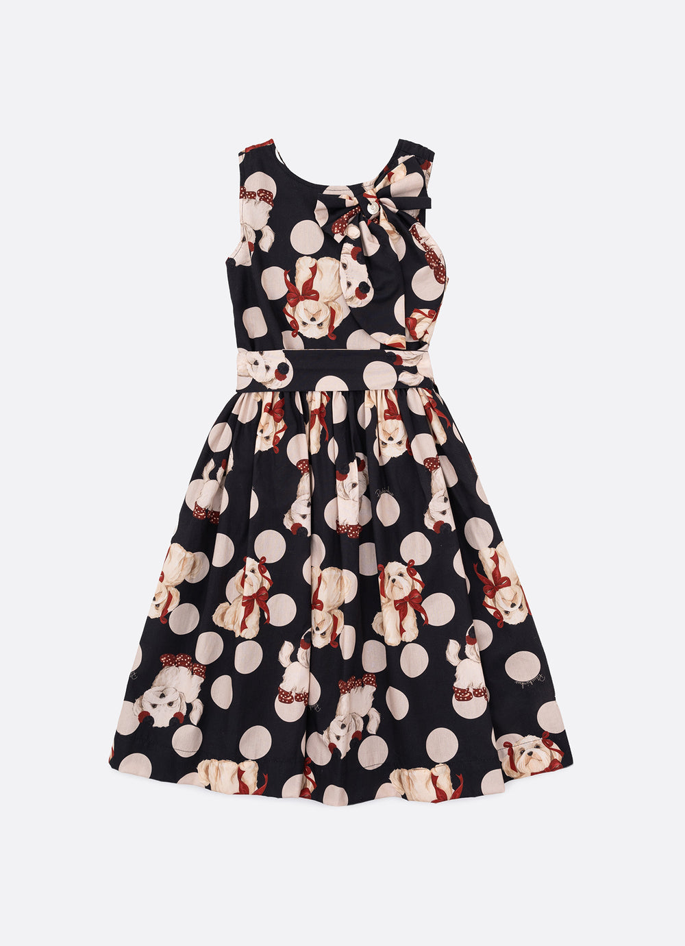 Vestido Algodão Estampa Poá Cachorros Laço