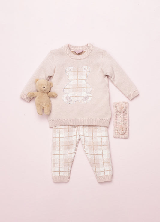 Conjunto Blusa e Legging Tricot Ursa Xadrez
