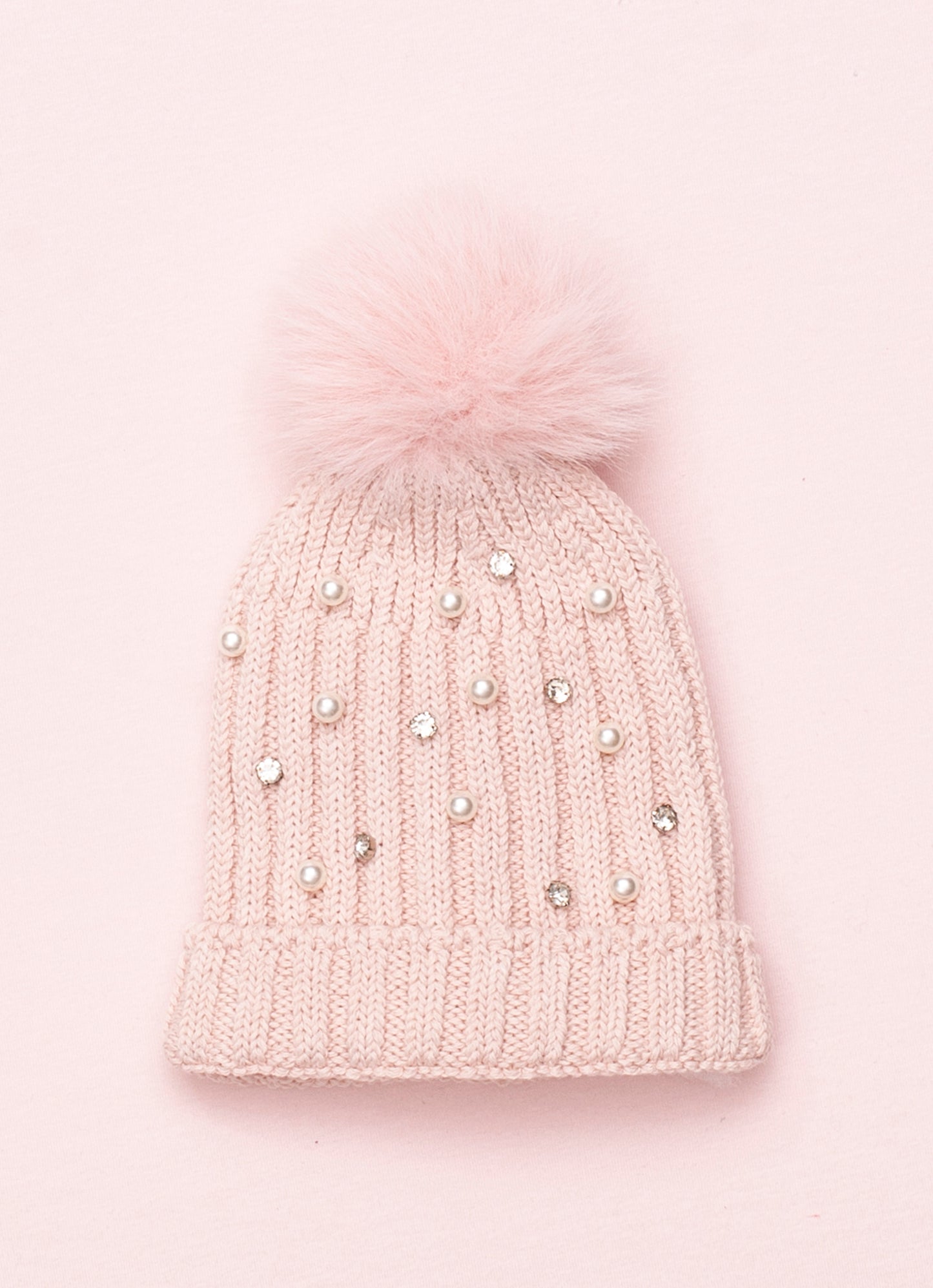Touca Tricot Canelada Bordado Pérolas e Cristais