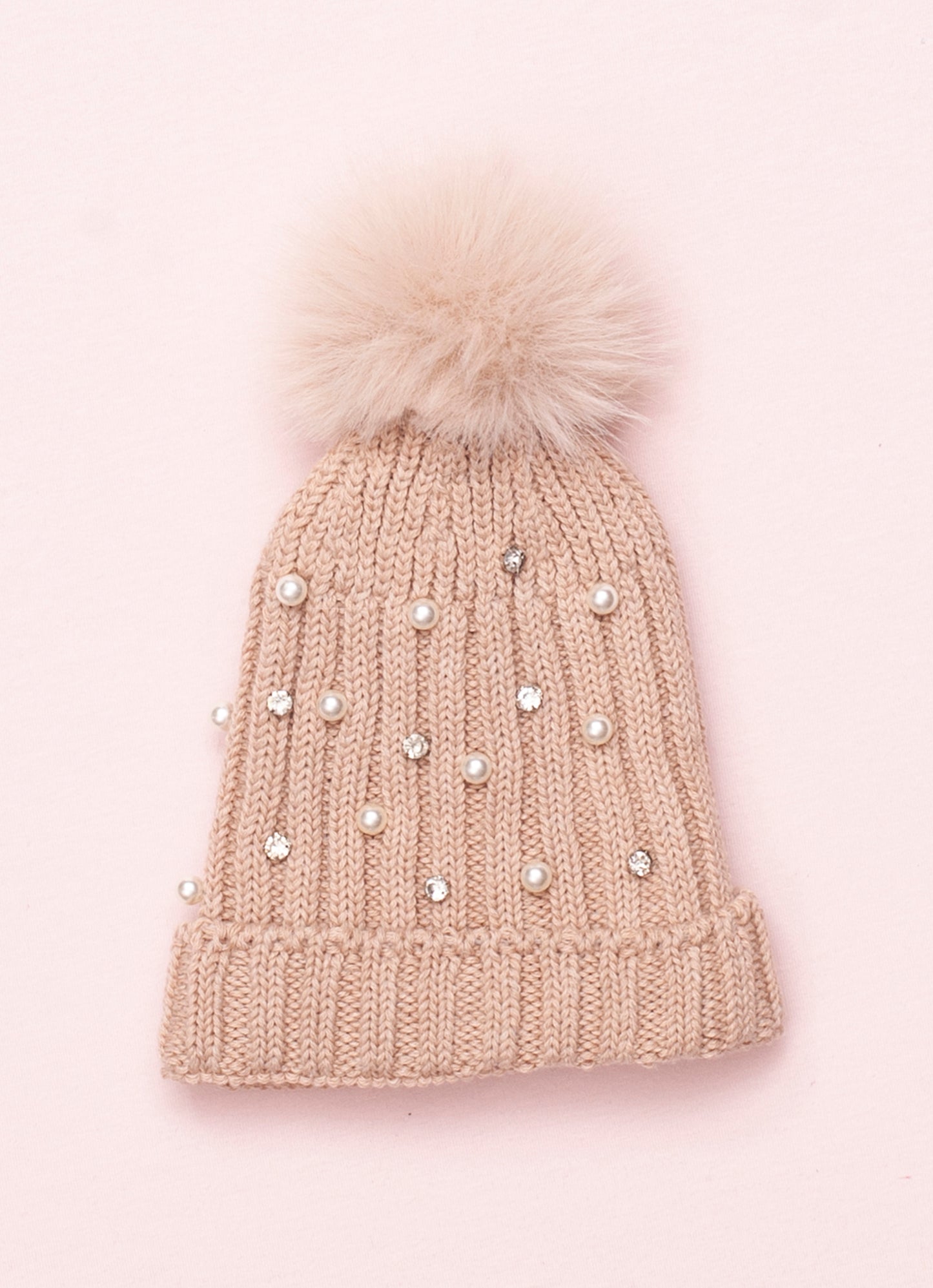 Touca Tricot Canelada Bordado Pérolas e Cristais