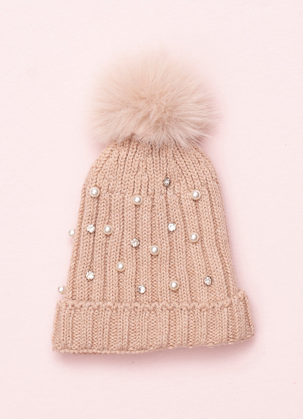 Touca Tricot Canelada Bordado Pérolas e Cristais