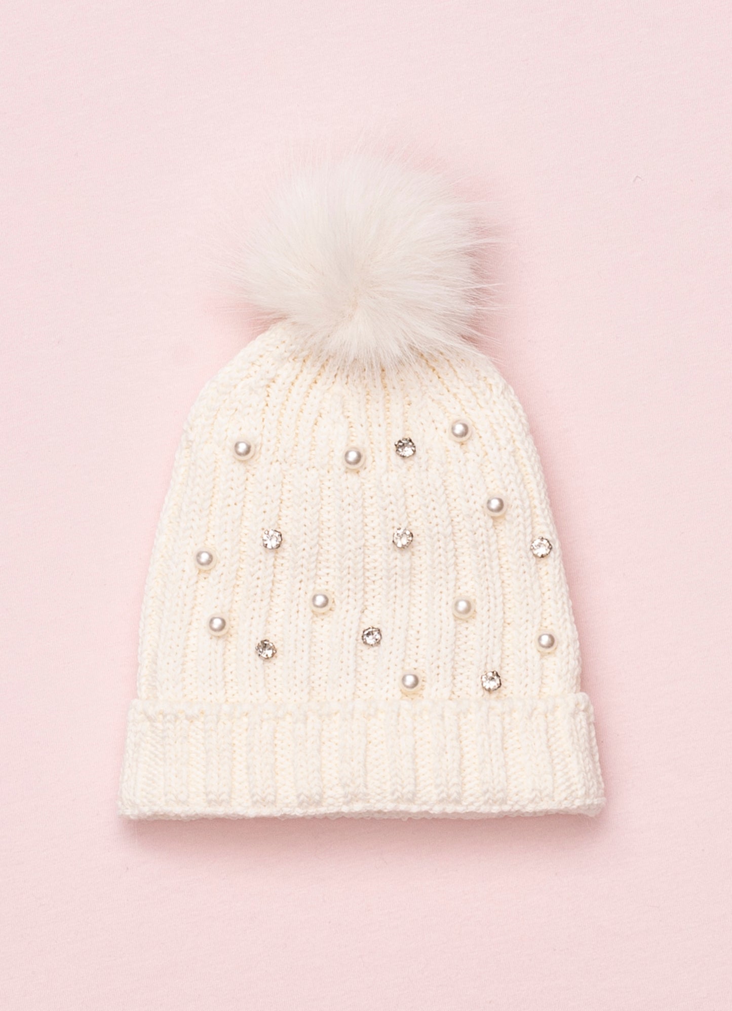 Touca Tricot Canelada Bordado Pérolas e Cristais