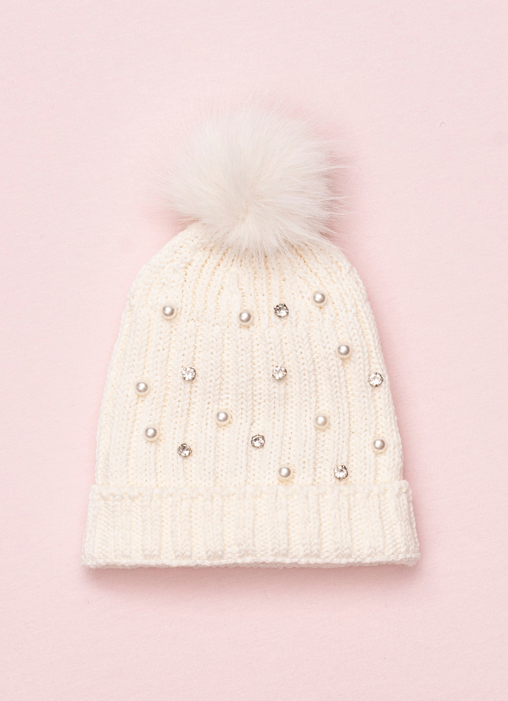 Touca Tricot Canelada Bordado Pérolas e Cristais