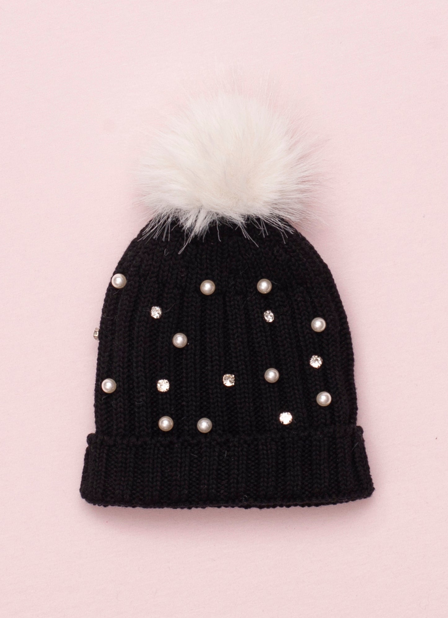 Touca Tricot Canelada Bordado Pérolas e Cristais