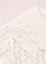 Casaqueto Tricot Ponto Rendado Babado Gola