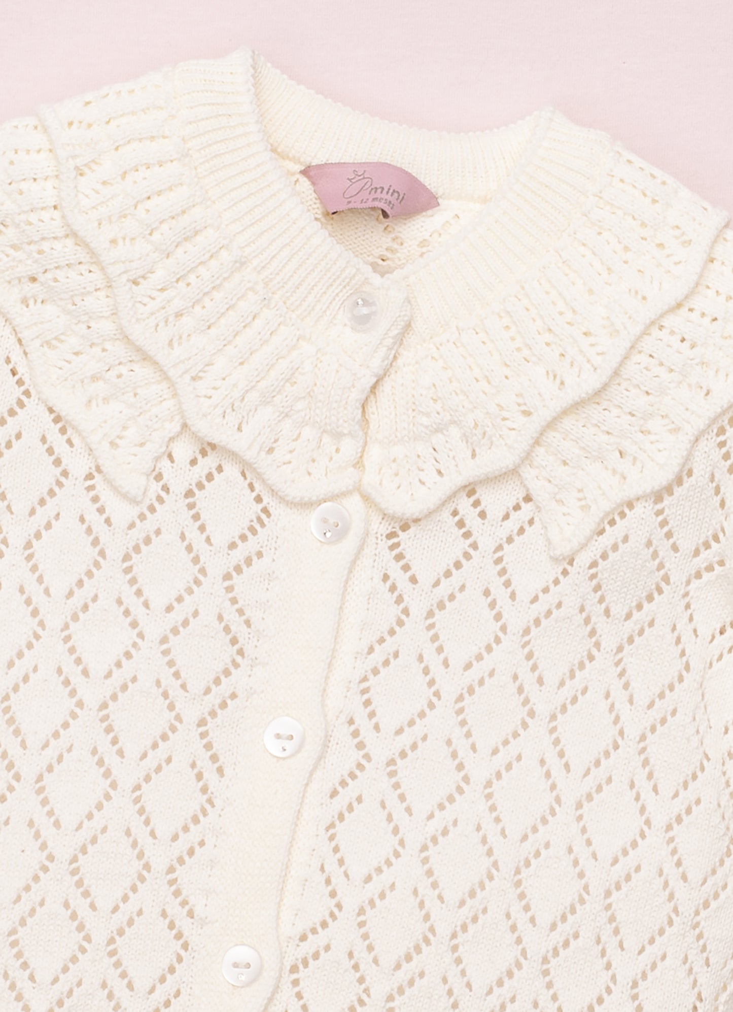 Casaqueto Tricot Ponto Rendado Babado Gola