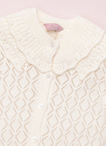Casaqueto Tricot Ponto Rendado Babado Gola