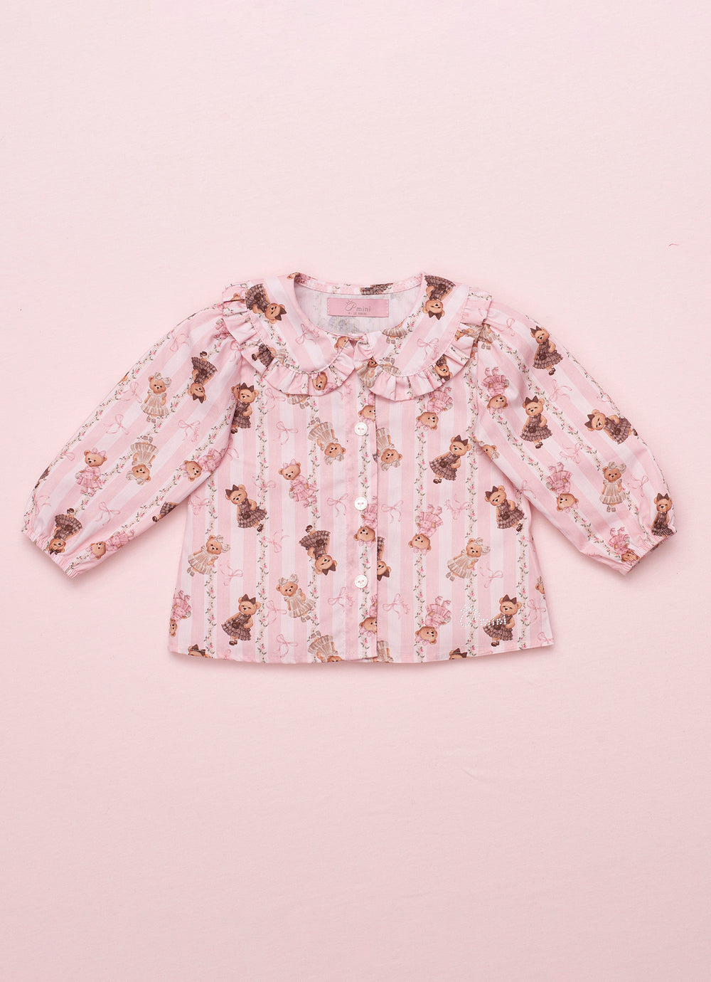 Camisa Algodão Estampa Listra e Ursinha Gola Babadinho