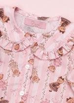 Camisa Algodão Estampa Listra e Ursinha Gola Babadinho