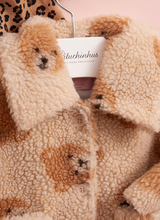 Casaco Pele Teddy Rosto Ursinha