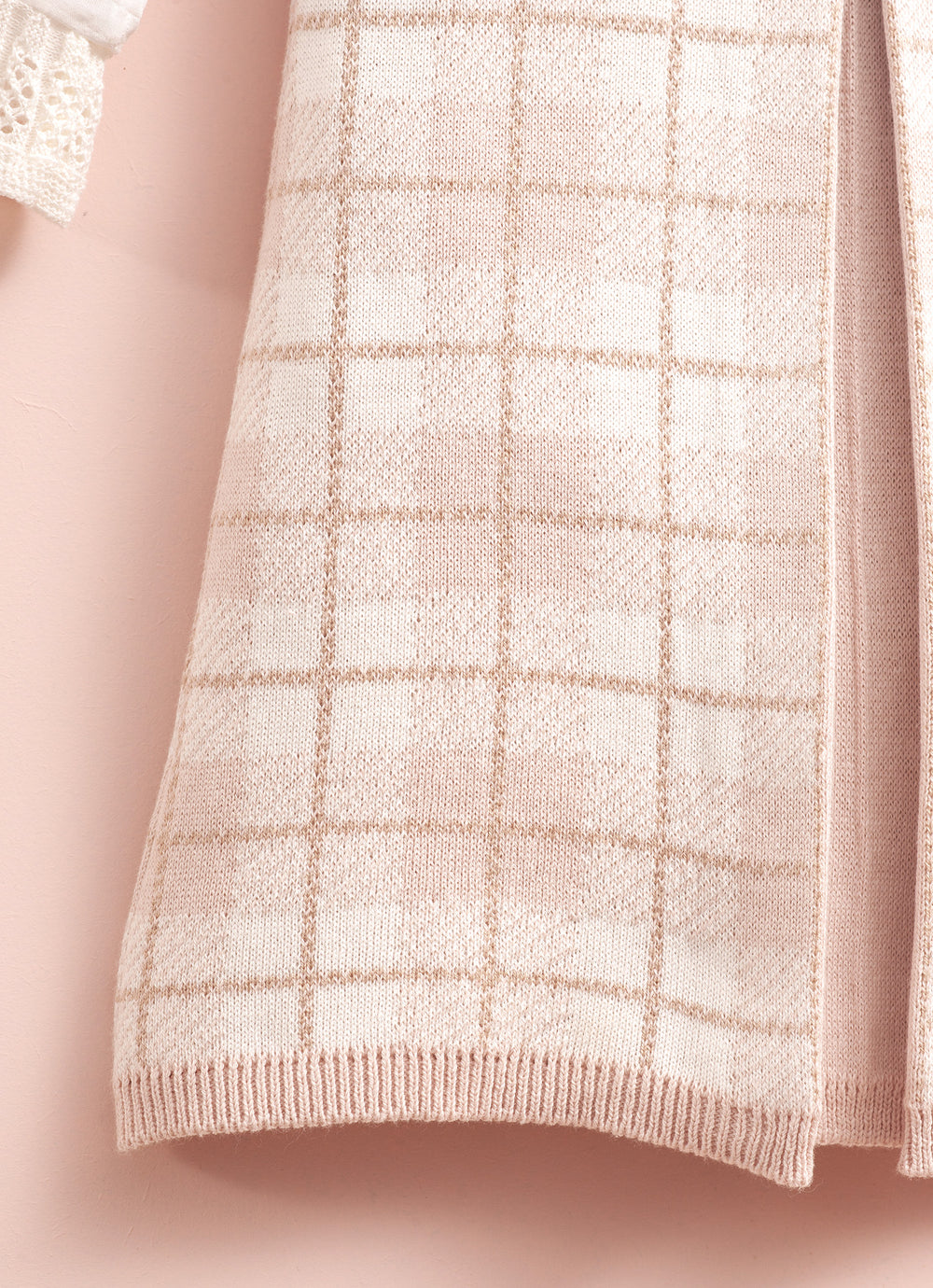 Vestido Tricot Xadrez Prega Laço Mini