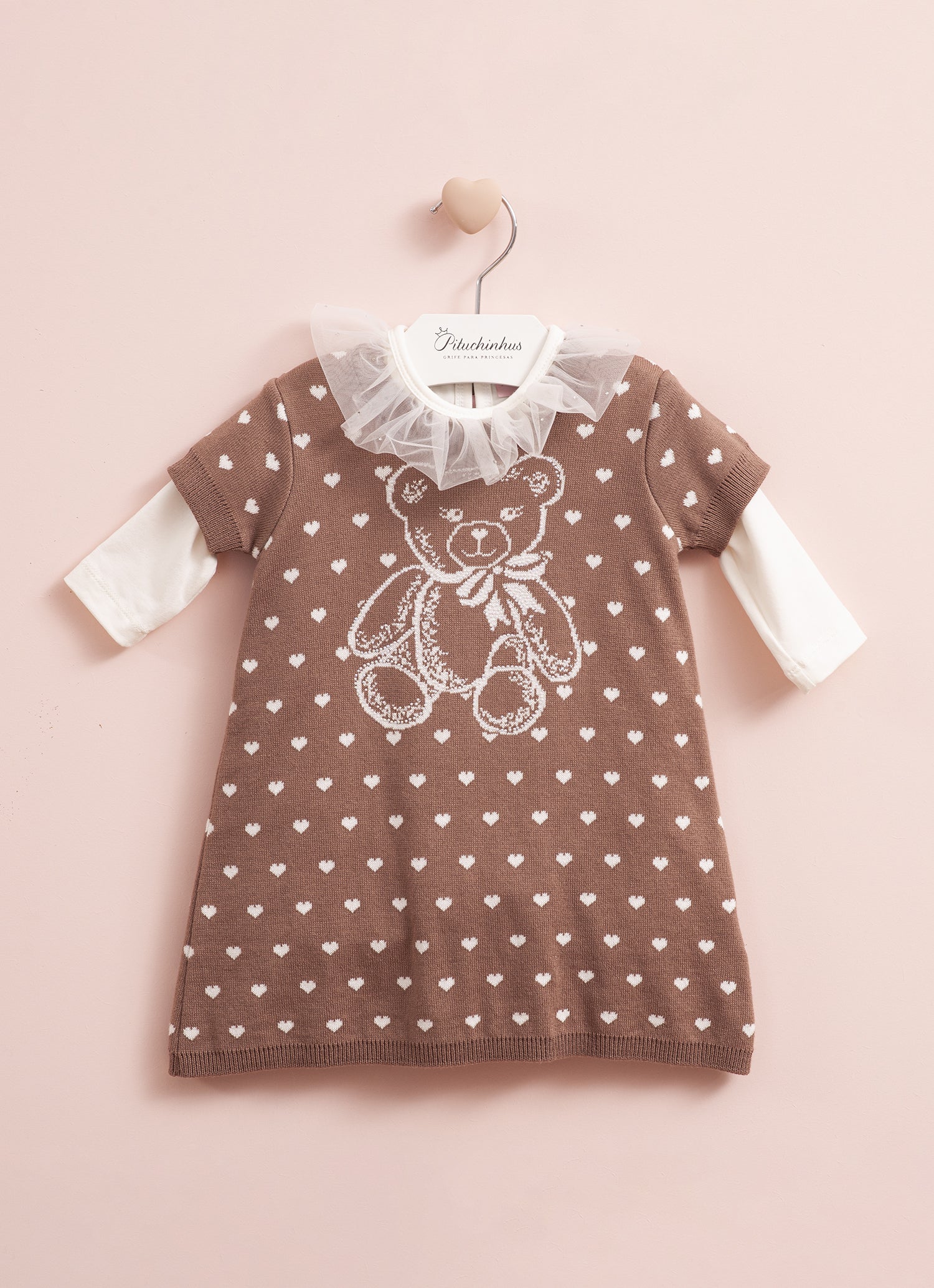 Vestido Tricot Ursinha Poá Corações