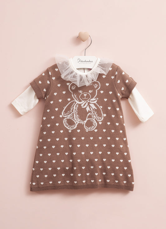 Vestido Tricot Ursinha Poá Corações