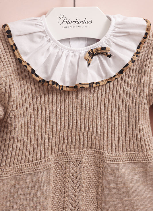 Vestido Tricot Canelado Com Pontos