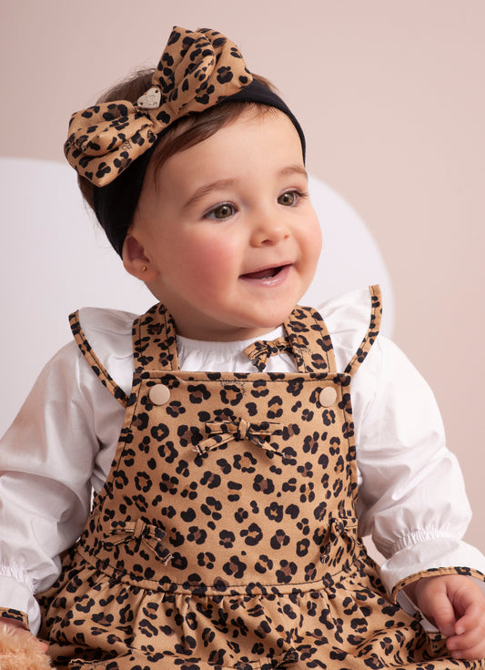 Jardineira Sarja Estampa Onçinha Lacinhos