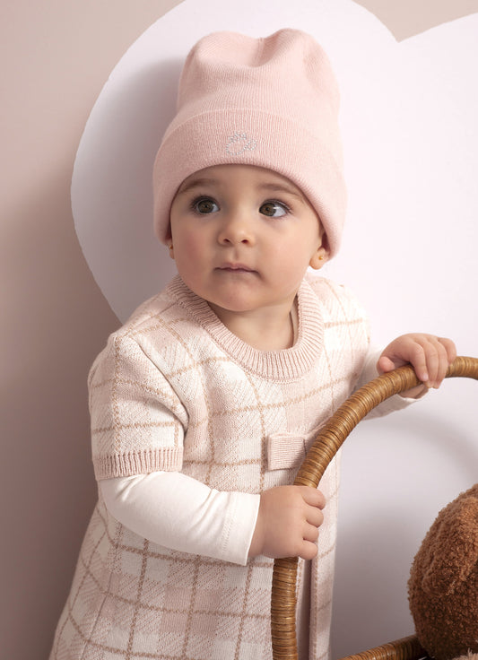 Vestido Tricot Xadrez Prega Laço Mini