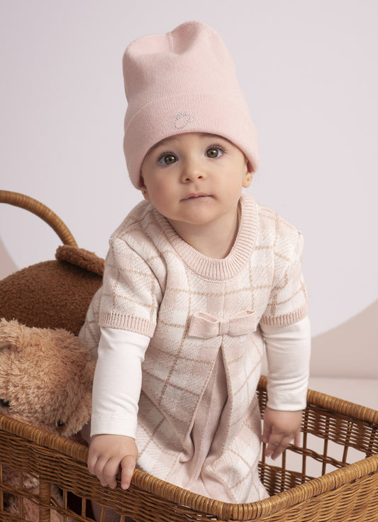 Vestido Tricot Xadrez Prega Laço Mini