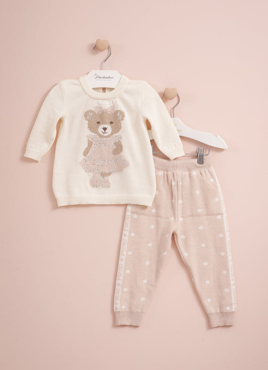 Conjunto Blusa Tricot Ursinha Legging Poá