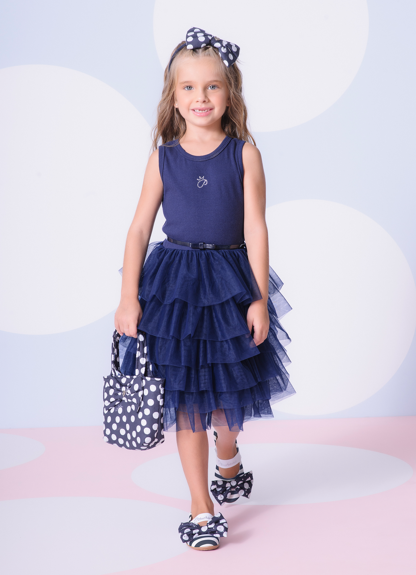 Vestido Rib Saia Babados Tule com Cinto