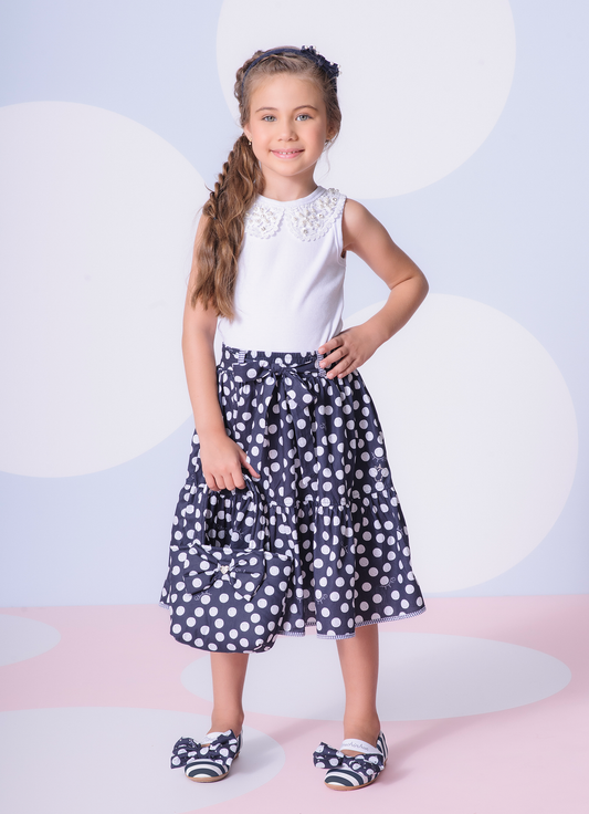 Saia Short Midi Estampada Poá com Cinto
