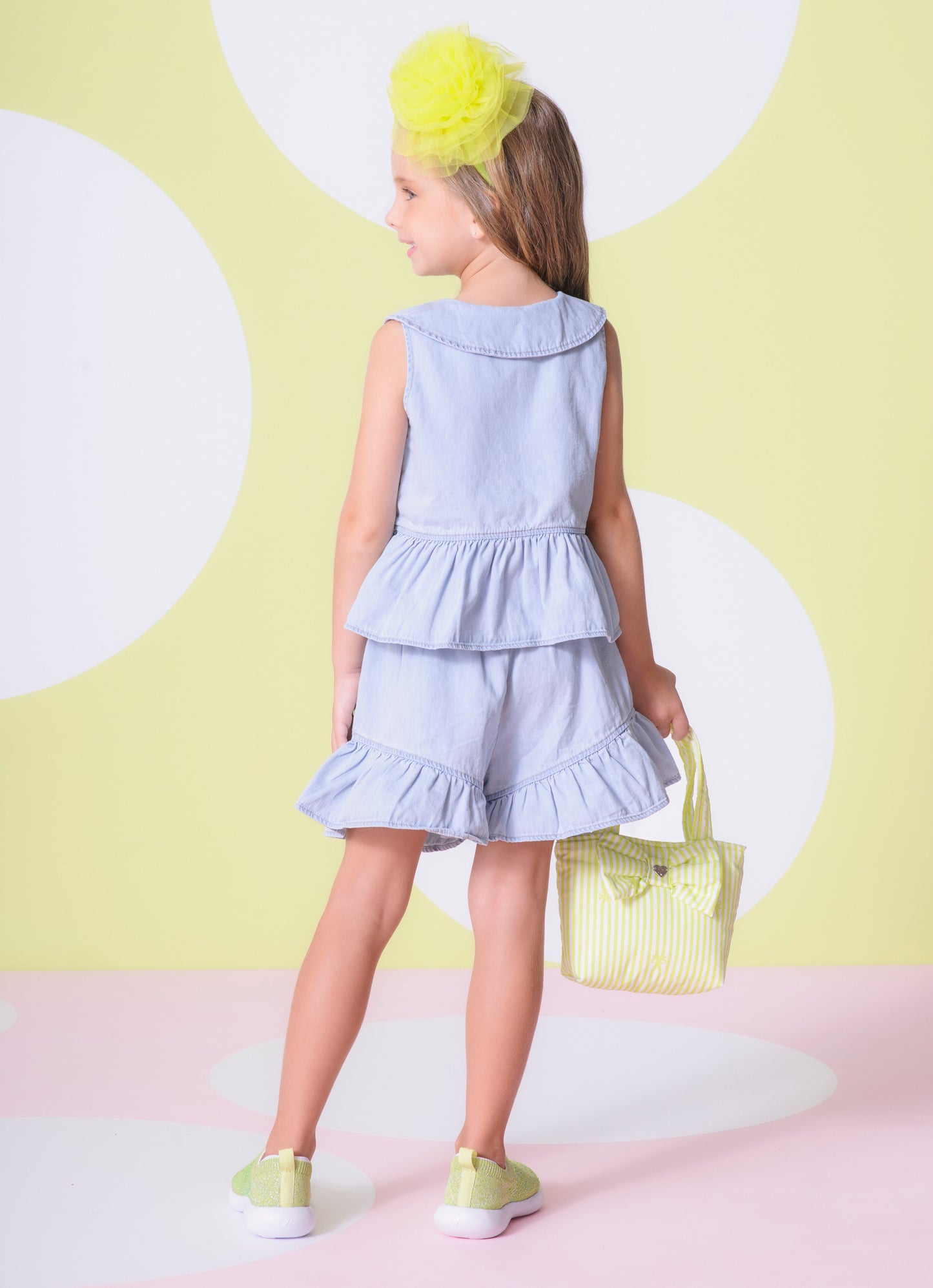 Short Jeans Fino Babado Patche Ursinha