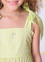 Vestido Midi Tricoline Listrado Babado