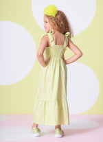 Vestido Midi Tricoline Listrado Babado