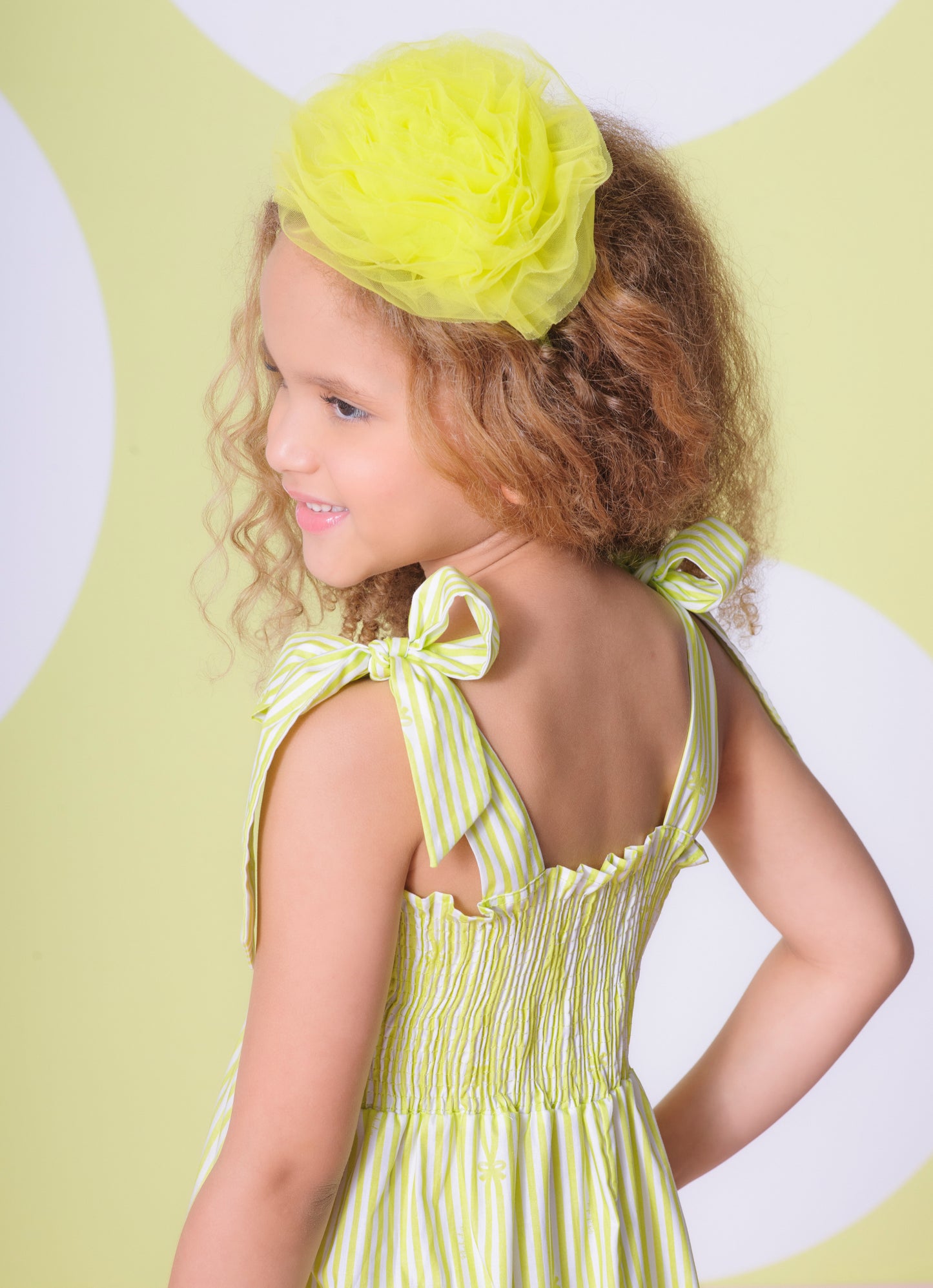 Vestido Midi Tricoline Listrado Babado