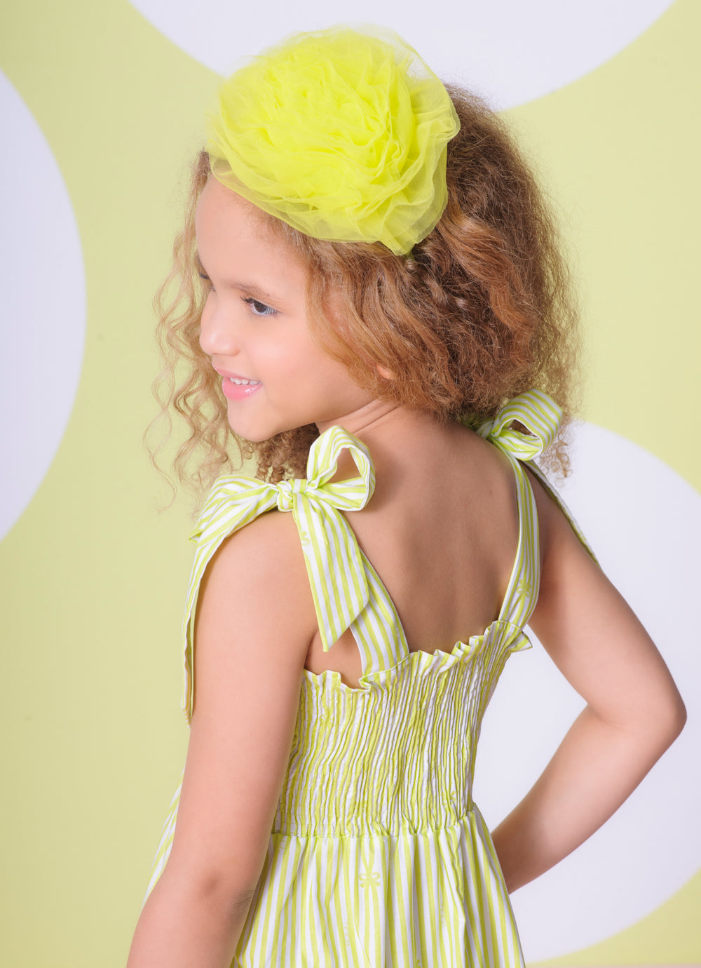 Vestido Midi Tricoline Listrado Babado