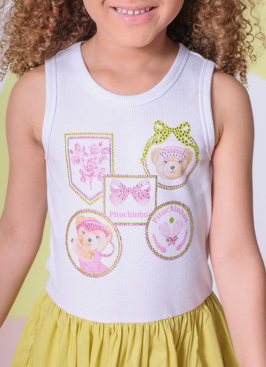 Vestido Ribana Patches Tennis Saia Tricoline