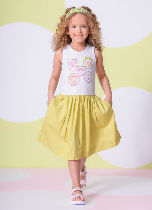 Vestido Ribana Patches Tennis Saia Tricoline