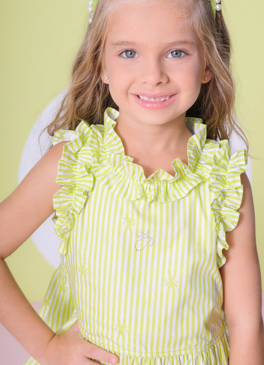 Blusa Algodão Estampa Listra Babados