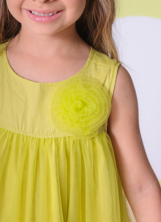 Vestido Tule Frufru Barrado