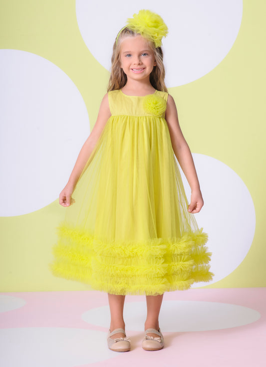 Vestido Tule Frufru Barrado
