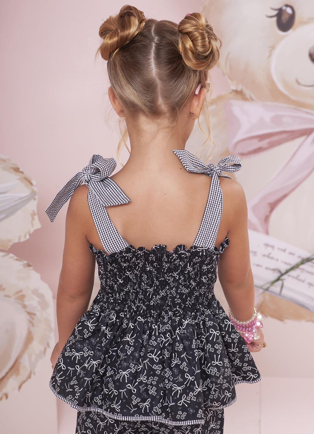 Blusa Algodão Floral Babado e Xadrez