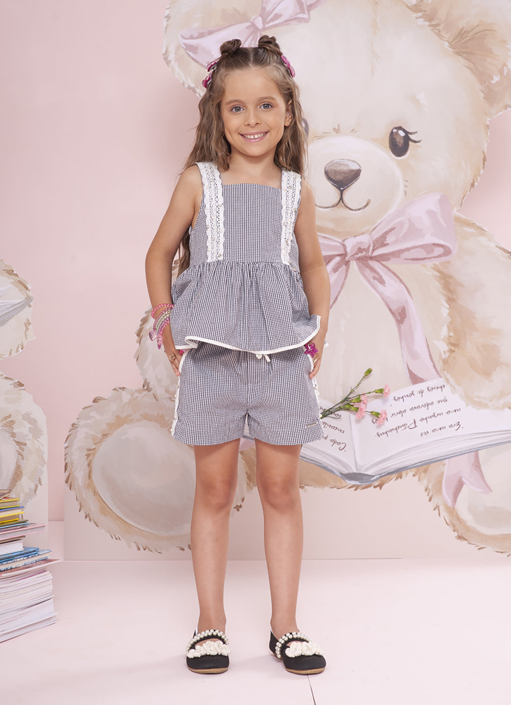 Blusa Algodão Xadrez Renda Bordada