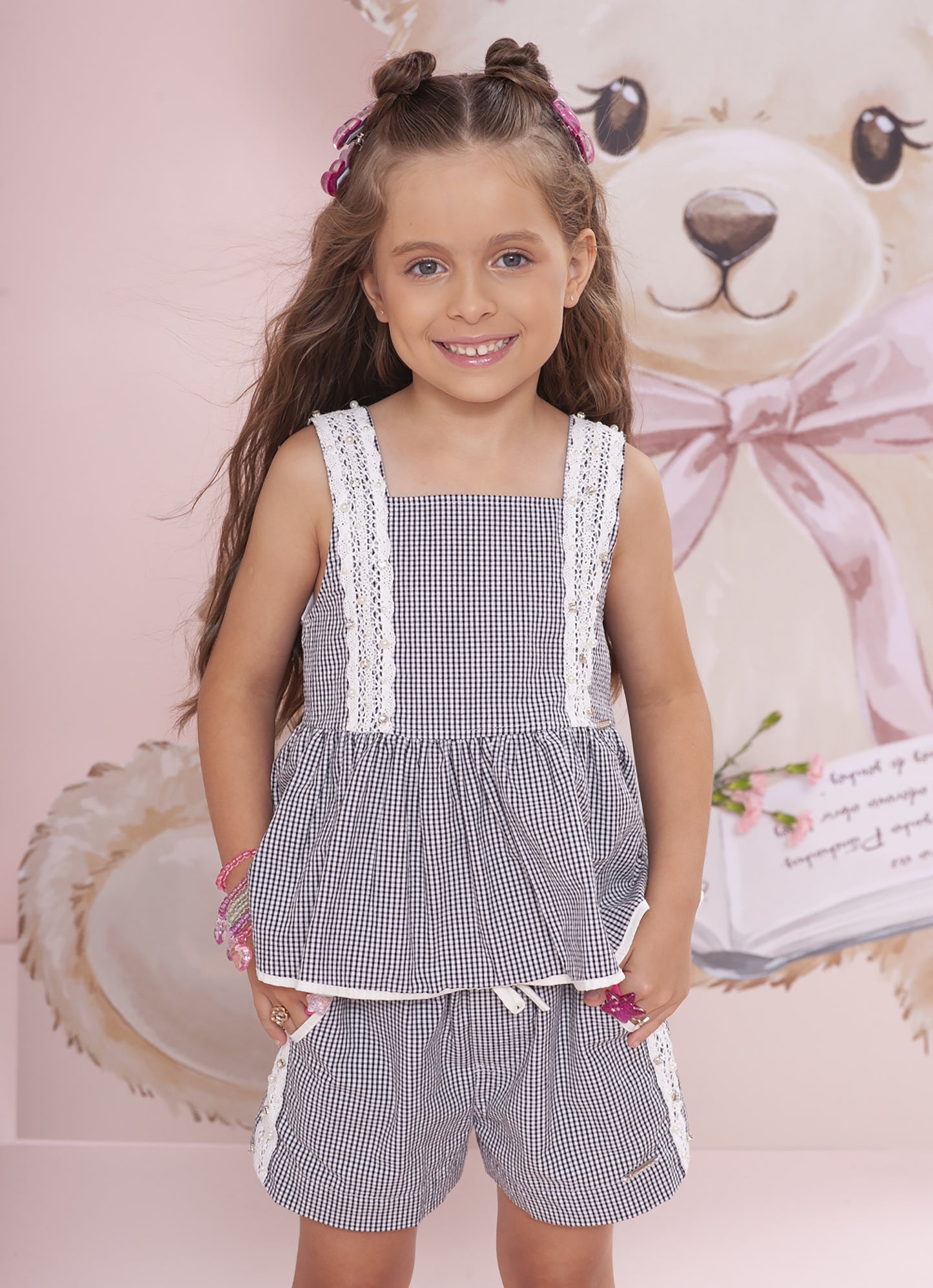 Blusa Algodão Xadrez Renda Bordada