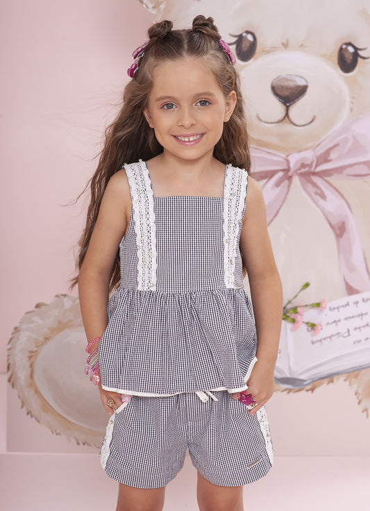 Blusa Algodão Xadrez Renda Bordada