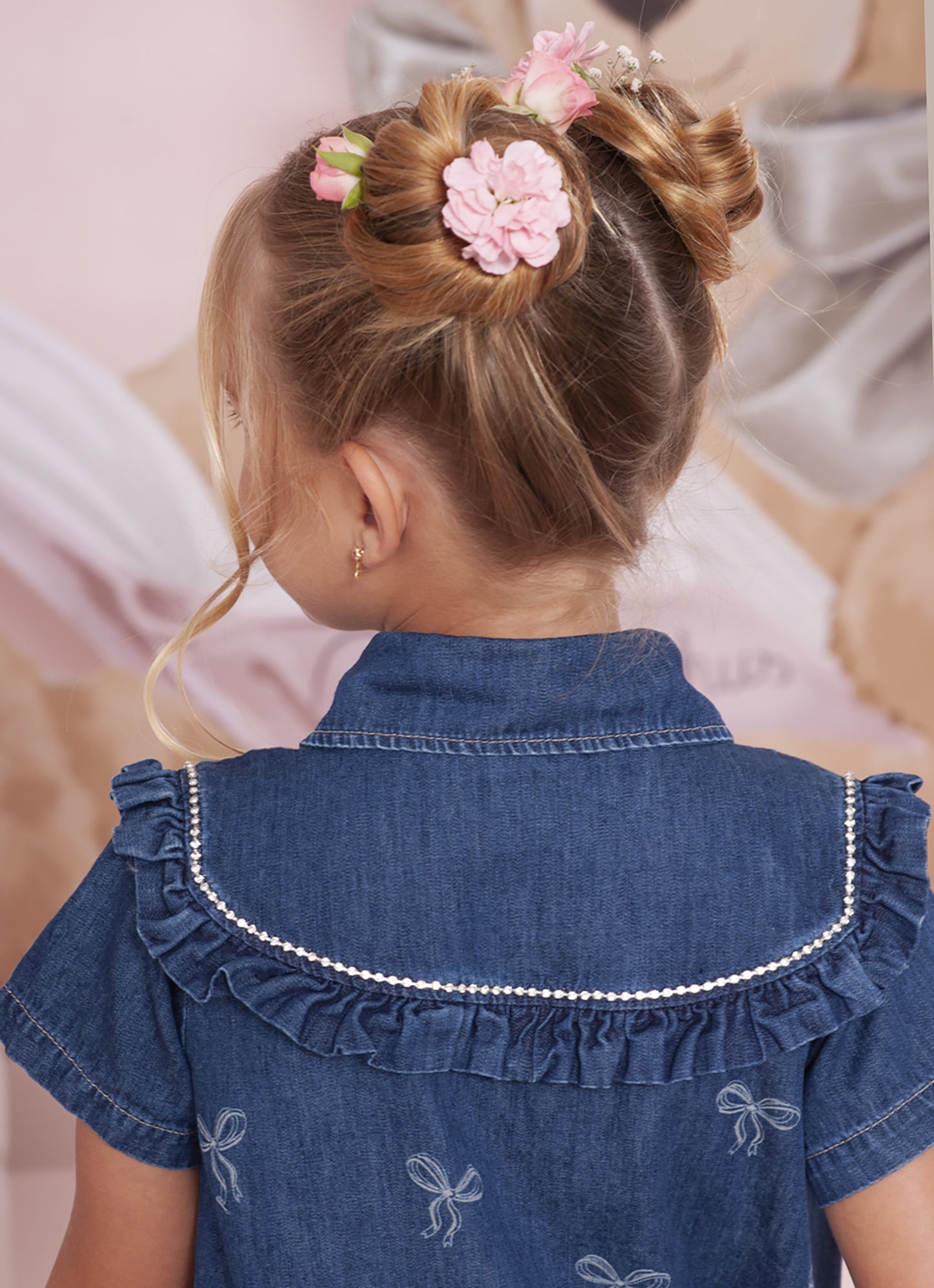 Vestido Jeans Fino Laços Detalhe Cristal