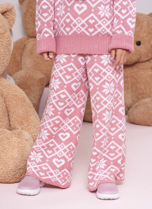 Calça Tricot Reta Jacquard Floco E Coração