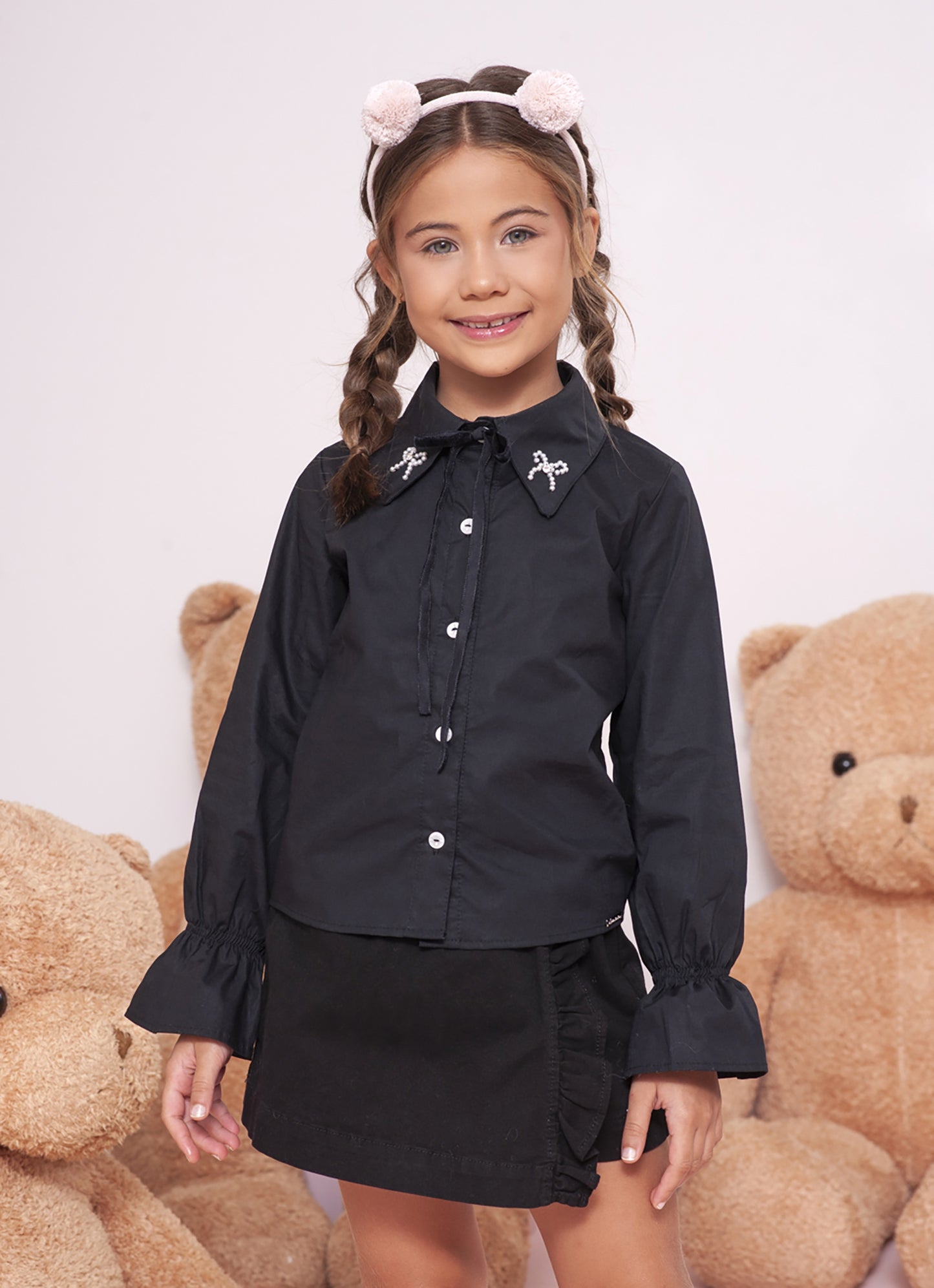 Camisa Tricoline Laços Bordados Veludo