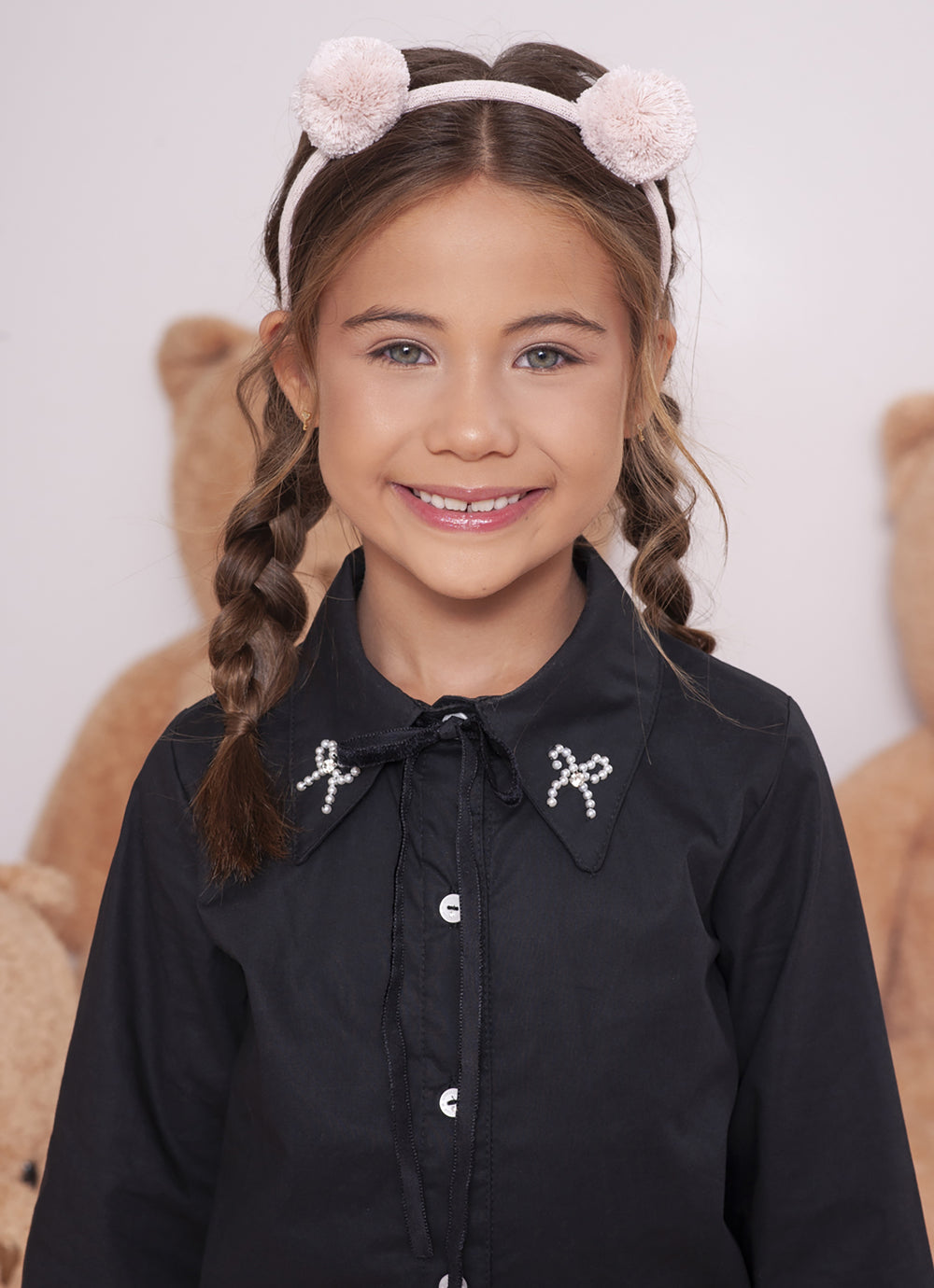 Camisa Tricoline Laços Bordados Veludo